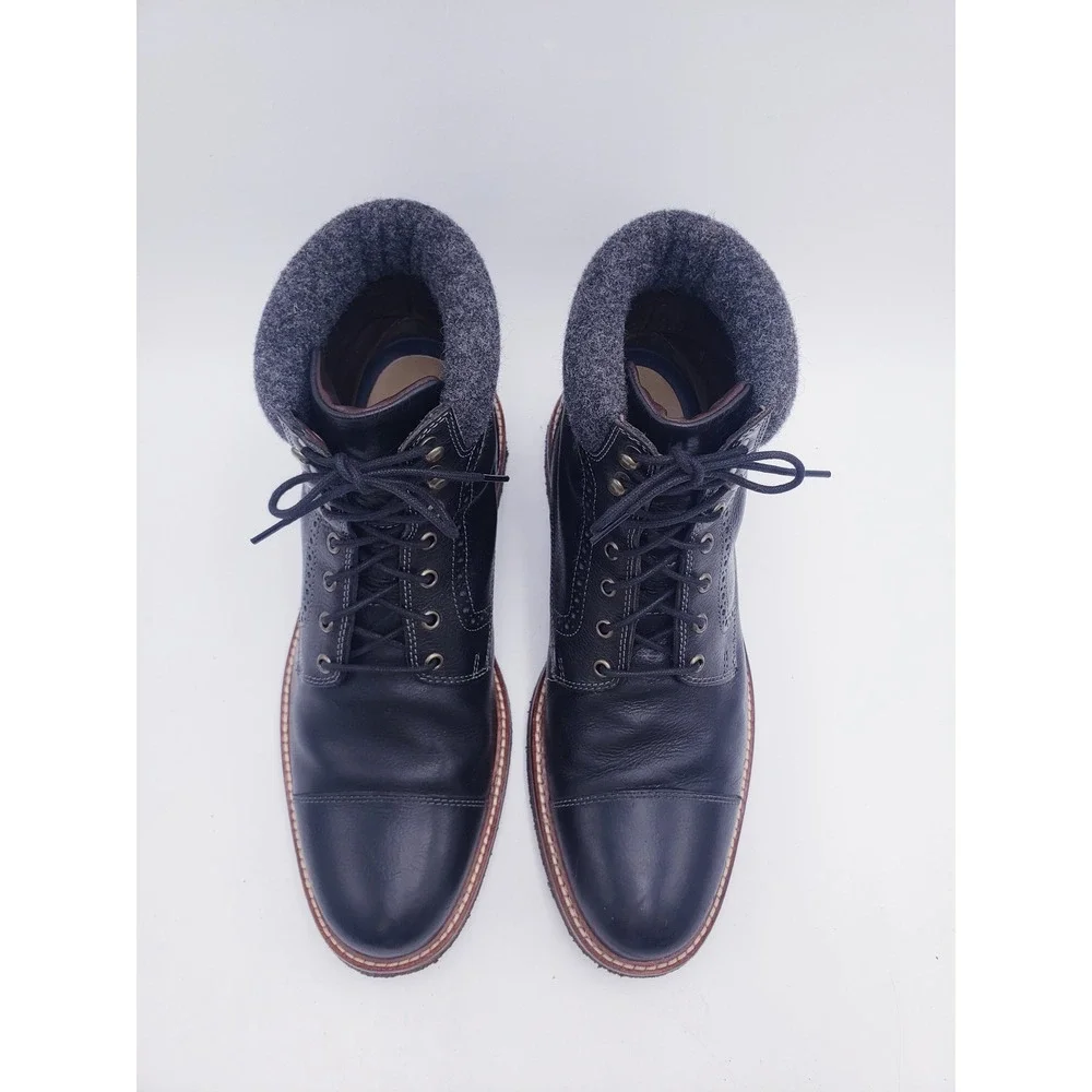 Johnston & Murphy Cap Toe Boot Black Leather Wool Cuff Mens Size 9